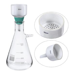 Buchner Funnel Filtering Kit, Vacuum Filter Flask Set with 1000 ml Filter Bottle and 80 mm Funnel, Borosilicate Glass Lab Vacuum Filtration Distillation Apparatus (Green)