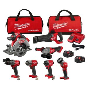 milwaukee m18 fuel 18v lithium-ion brushless cordless combo kit with two 5.0 ah batteries, 1 charger, 2 tool bags (7-tool)