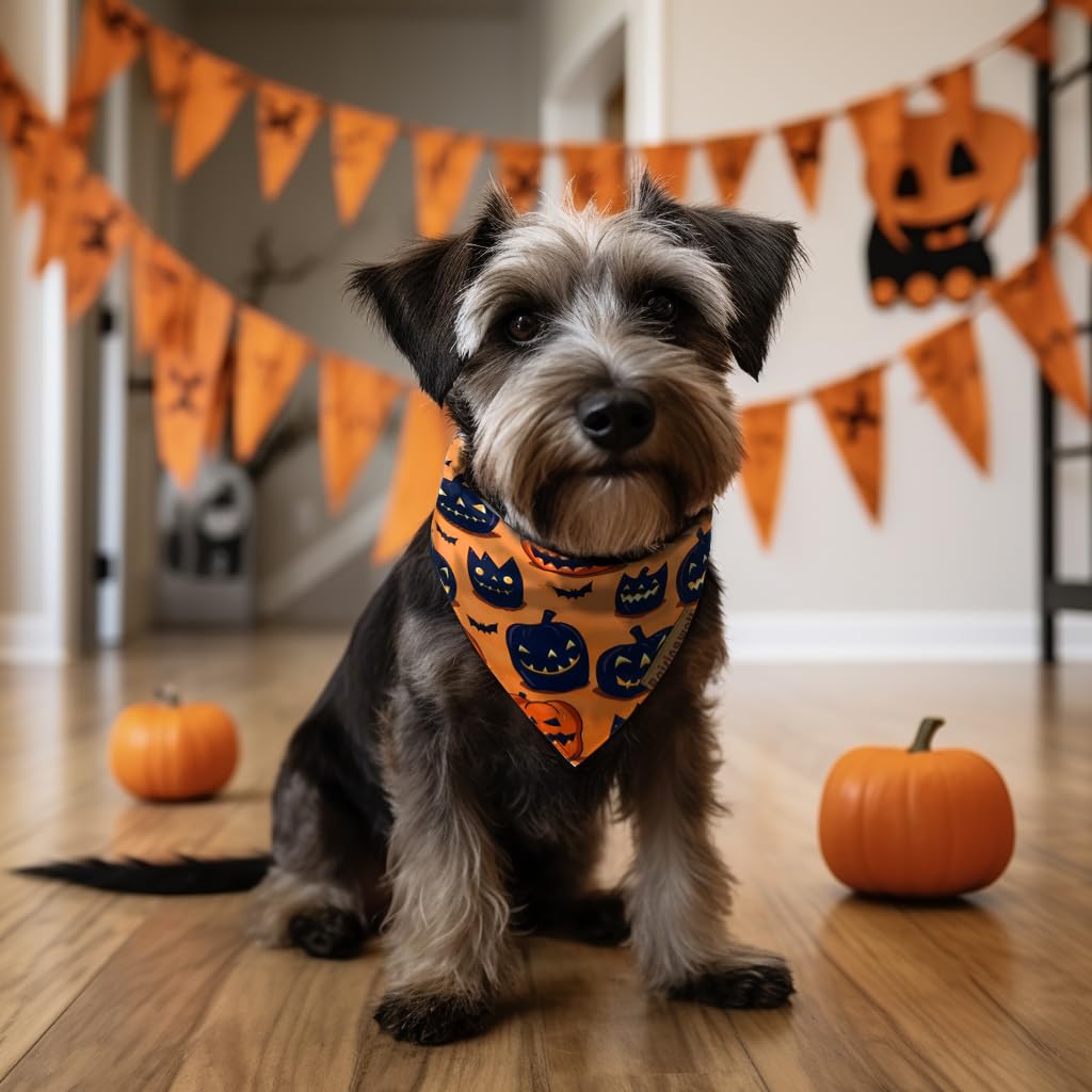 Raisingwell Halloween Dog Bandanas 2 Pack Bat Pumpkin Pattern Dog Bibs Reversible Washable Durable Fall Dog Scarf Suitable for Small to X- Large Breed Dog Boy and Girl (Large)