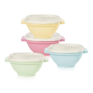 tupperware heritage collection 3.5 cup bowl with starburst lid 4 pack - multi vintage color, dishwasher safe & bpa free - (860 ml)