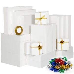 joyhalo 24 pack gift boxes with lids for presents - white small large chritsmas gift boxes bulk for clothes with ribbon and flowers, assorted sizes for wrapping gifts, shirt, gift wrapping supplies