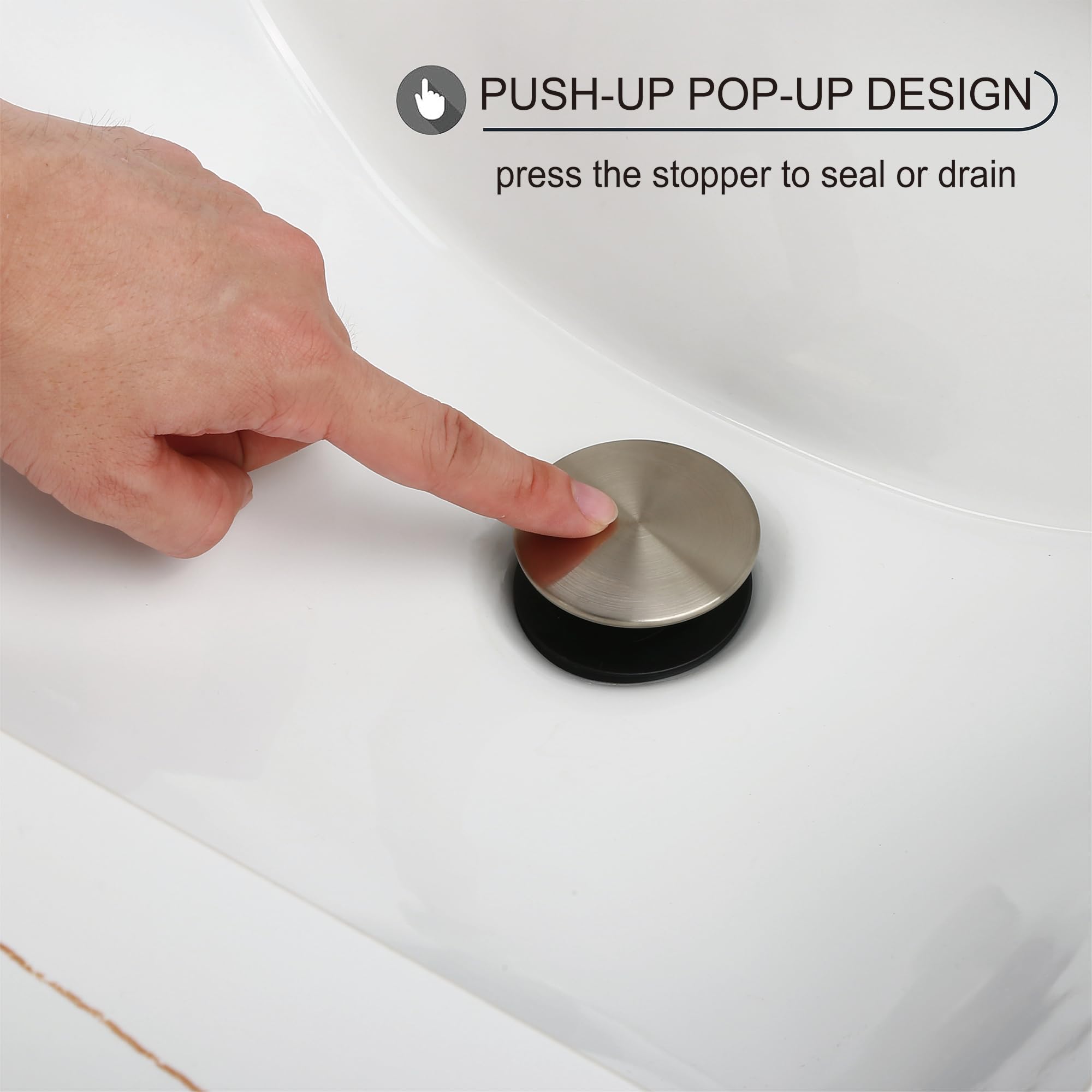 Derengge PD-4305-BN Bathroom Sink Drain with Overflow Vessel Sink Lavatory Vanity Push up Pop up Drain Stopper Brushed Nickel Finished