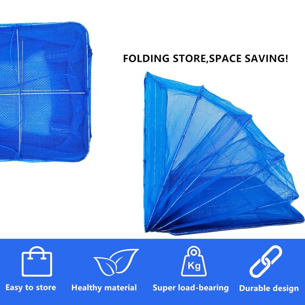 EarfnBabi Drying Rack Foldable Fishing Mesh 4 Layers Hanging Drying Fish Net Foldable Nylon Netting Dryer, for Seeds Fish Vegetables Fruit Herb Food Clothes, Zipper Opening Blue 13.77"x13.77"x23.62"