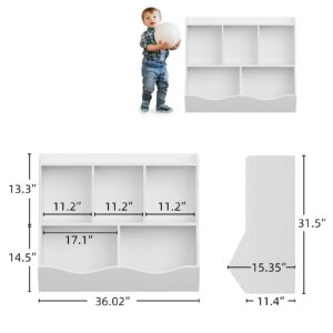 GAOMON Kids Bookshelf and Bookcase Toy Storage Multi Shelf with Cubby Organizer Cabinet for Boys Girls,for Children Playroom Hallway Kindergarten School (White)