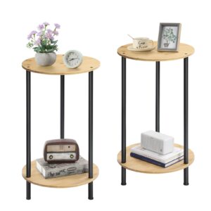 mooace end tables set of 2, small round side table, 2 tier nightstand sofa table coffee table with storage shelves for living room, bedroom