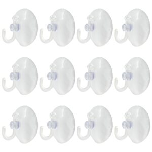 Bonsicoky 12 Pcs Suction Cups with Hooks, 40 mm Clear Plastic Sucker Hooks Wall Hooks for Decoration Door Bathroom Kitchen