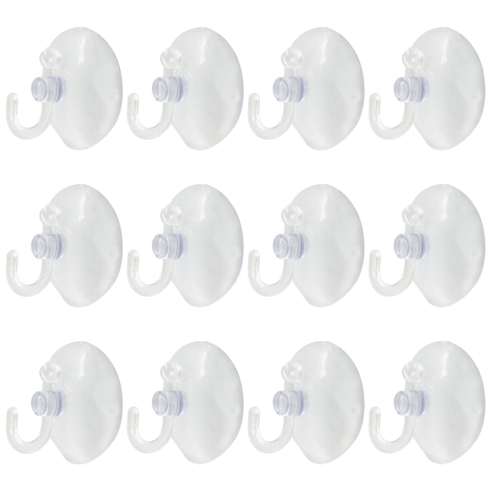 Bonsicoky 12 Pcs Suction Cups with Hooks, 40 mm Clear Plastic Sucker Hooks Wall Hooks for Decoration Door Bathroom Kitchen