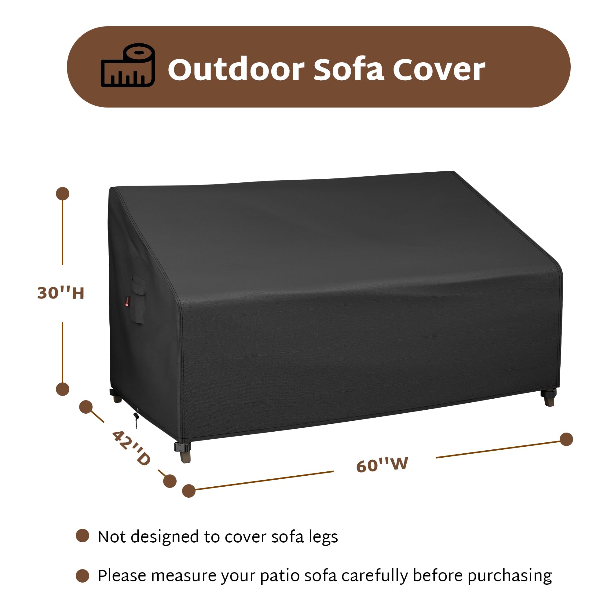 iBirdie Patio Furniture Sofa Covers 60W x 42D x 30H 2-Seater inch Outdoor Waterproof Couch Loveseat Bench Cover, Black