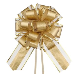 6 pcs pull bow,gold gift bow,6 inches bow for gift basket,party birthday gift wedding ribbon bows for wrapping boxes or flower decorations, valentine's day gift decorations (gold)