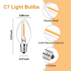 CHYSUPER 25 Pack C7 Replacement Bulbs, LED Night Light Bulb, C7 Christmas Light Bulbs Clear Halloween Replacement Bulbs for Outdoor String Lights, C7 LED Light Bulbs, E12 Candelabra Base, Warm White