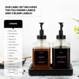 Molimoli Square Coffee Syrup Dispenser for Coffee Bar, Coffee Pump Dispenser, Glass Syrup Bottle w. Pump, 16.9 oz 500 ml, Set of 2, Black Upgraded Pump