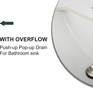 Derengge PD-4305-BN Bathroom Sink Drain with Overflow Vessel Sink Lavatory Vanity Push up Pop up Drain Stopper Brushed Nickel Finished