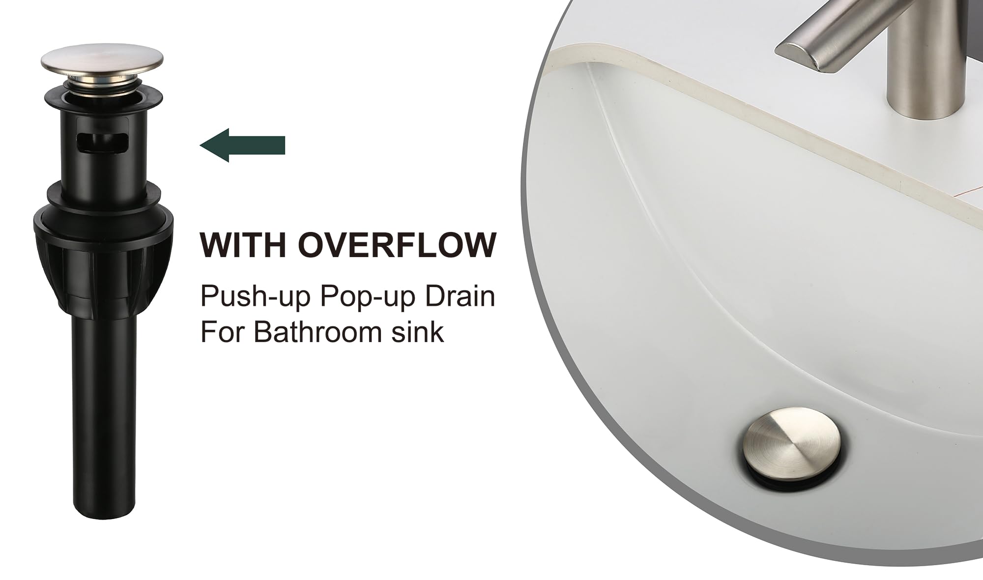 Derengge PD-4305-BN Bathroom Sink Drain with Overflow Vessel Sink Lavatory Vanity Push up Pop up Drain Stopper Brushed Nickel Finished