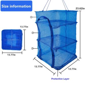 EarfnBabi Drying Rack Foldable Fishing Mesh 4 Layers Hanging Drying Fish Net Foldable Nylon Netting Dryer, for Seeds Fish Vegetables Fruit Herb Food Clothes, Zipper Opening Blue 13.77"x13.77"x23.62"