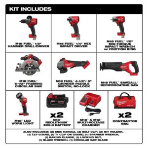 Milwaukee M18 FUEL 18V Lithium-Ion Brushless Cordless Combo Kit with Two 5.0 Ah Batteries, 1 Charger, 2 Tool Bags (7-Tool)