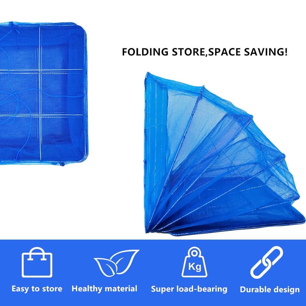 EarfnBabi Drying Rack Foldable Fishing Mesh 6 Layers Hanging Drying Fish Net Foldable Nylon Netting Dryer, for Seeds Fish Vegetables Fruit Herb Food Clothes, Zipper Opening Blue 19.68"x19.68"x37.4"