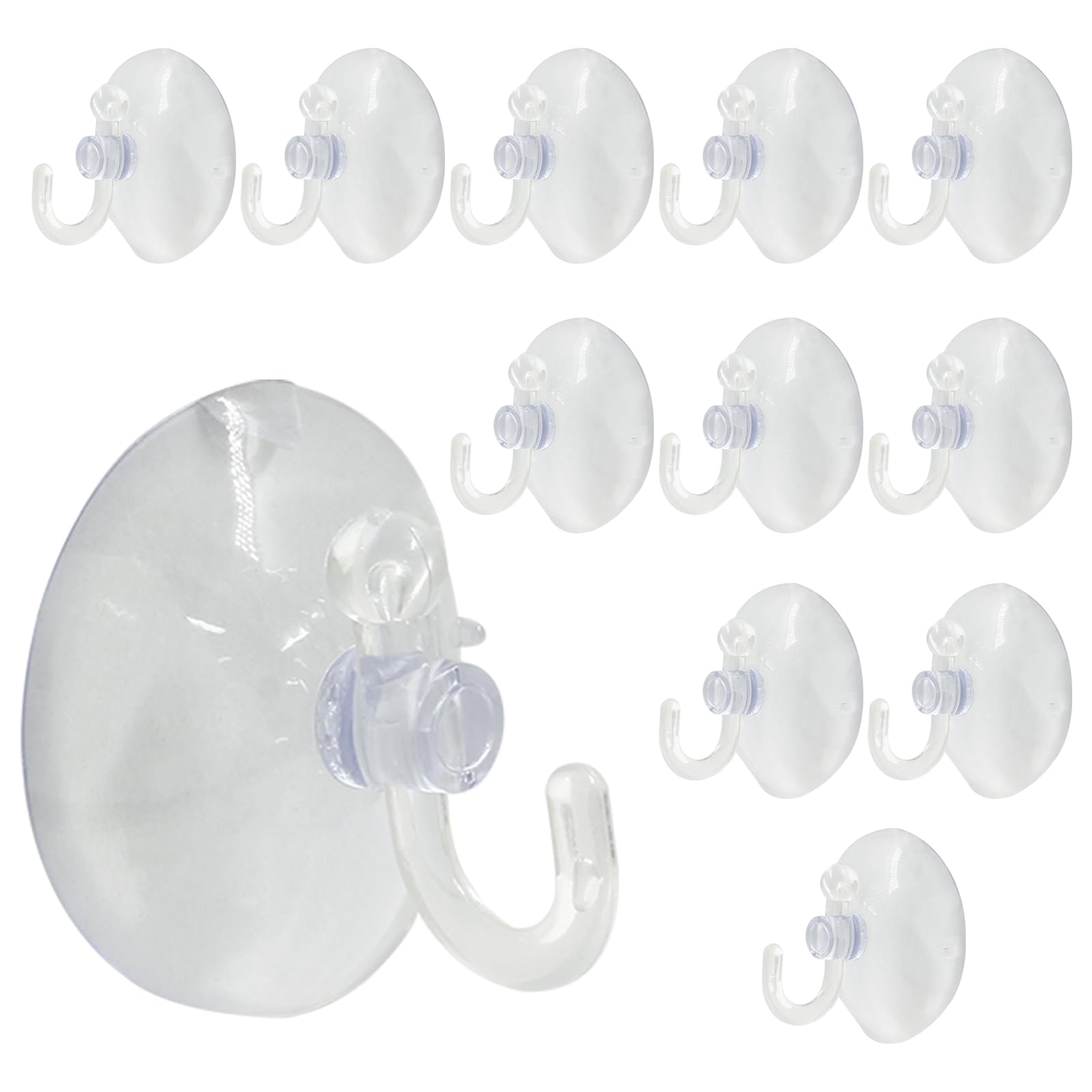 Bonsicoky 12 Pcs Suction Cups with Hooks, 40 mm Clear Plastic Sucker Hooks Wall Hooks for Decoration Door Bathroom Kitchen