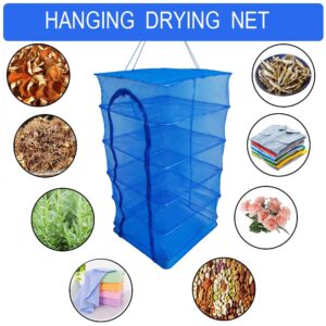 EarfnBabi Drying Rack Foldable Fishing Mesh 4 Layers Hanging Drying Fish Net Foldable Nylon Netting Dryer, for Seeds Fish Vegetables Fruit Herb Food Clothes, Zipper Opening Blue 13.77"x13.77"x23.62"