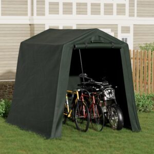 Greesum 6 x 6 ft Storage Shed Canopy Portable Shelter Heavy Duty Outdoor Carport with Roll-up Zipper Door for Bike, Motorcycle, Garden Storage, Waterproof and UV Resistant, Green