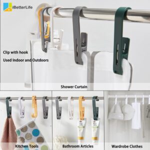 iBetterLife Clothes Pins Heavy Duty Outdoor - 8 Pcs Large Laundry Hook Hangers with Clips Closet Organizer Clamps Hanging Socks Boot Bras Towels Shower Pegs for Bathroom Wardrobe Kitchen Office