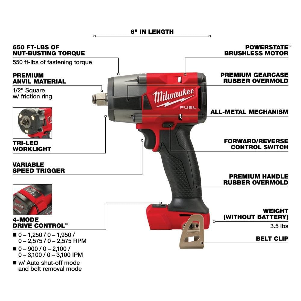 Milwaukee M18 FUEL 18V Lithium-Ion Brushless Cordless Combo Kit with Two 5.0 Ah Batteries, 1 Charger, 2 Tool Bags (7-Tool)