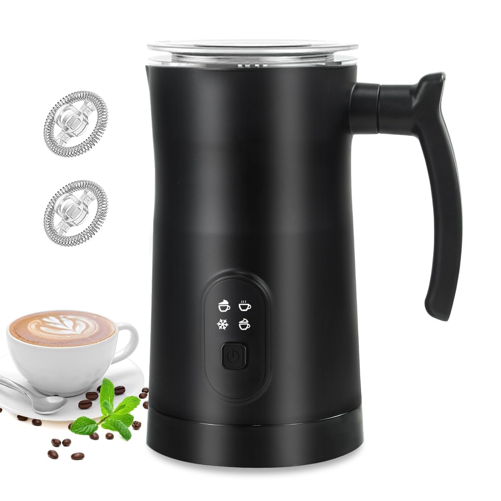 Milk Frother, 4 in 1 Electric Milk Frother and Steamer with Handle, Saicefe 11.8oz/350ml Automatic Warm and Cold Foam Maker for Coffee,Latte, Cappuccino, Hot Chocolate, 400W, Black