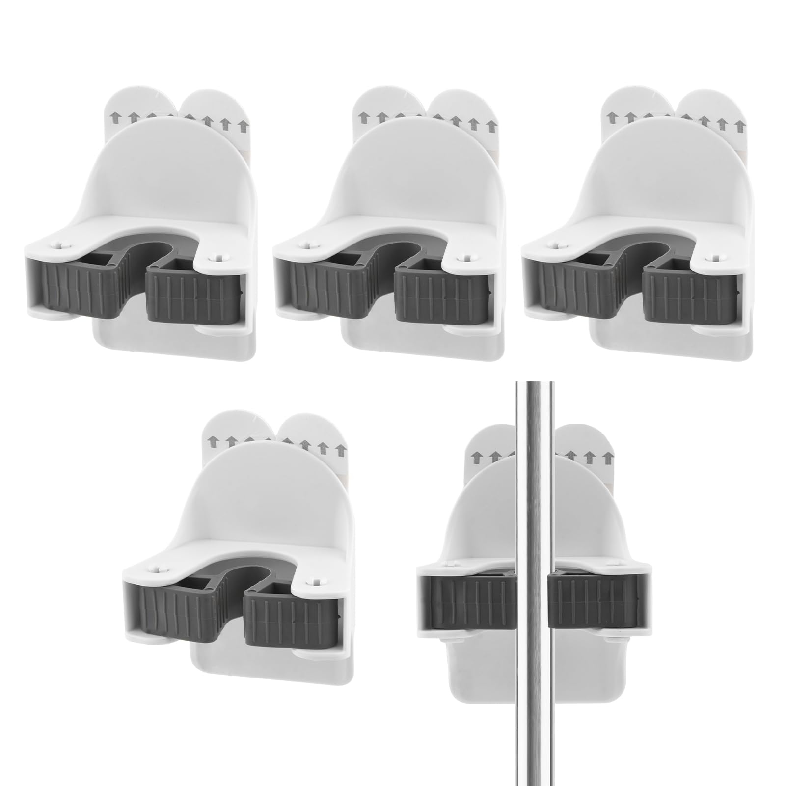 Jaeskeclip 5pcs Hanging Broom Holder, Broom Holder Wall Mount, laundry room organization, Broom and Mop Organizer Wall Hanging, for Hanging Mops, Brooms, Umbrellas, Showers, Shovels(white，black)