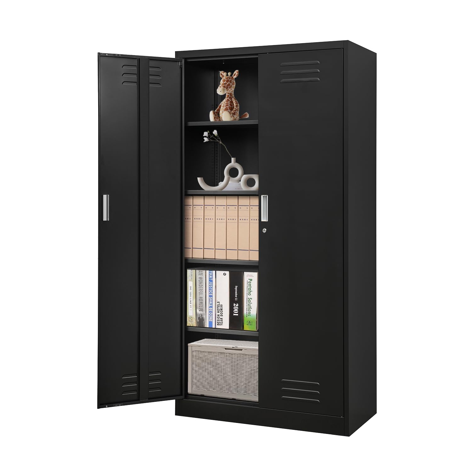 YEEZER Metal Storage Cabinet 72" Garage Storage Cabinet with Doors, 4 Adjustable Shelf Height & Steel Lockable File Cabinet, Tool Cabinets for Office, Home, Gym, School and Kitchens (Black)