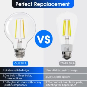 E ENERGETIC LIGHTING Dimmable G25 LED Bulb, 4.5W LED Filament Light Bulbs, Clear Glass Round Light Bulb, 3CCT, 2700K/3500K/5000K, 500LM High Brightness, 60 W Equivalent, E26 Base, 6 Pack