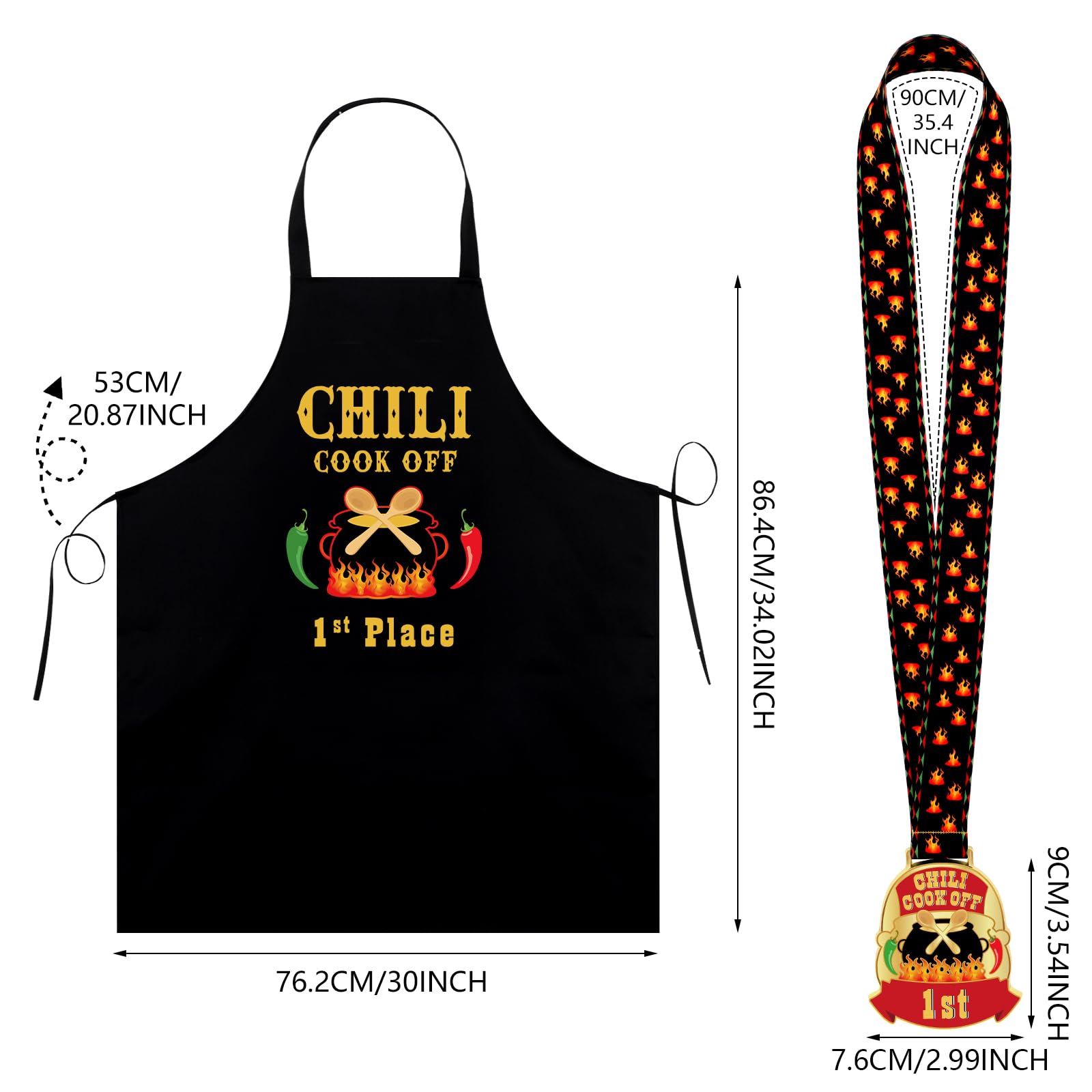 Liitrsh 6 Pcs Chili Cook off Apron Chili Cook off Medals Chili Cook off Prizes 1st/ 2nd/ 3rd Place Chili Cook off Decorations for Men Woman Family Friends