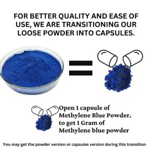 Methylene Blue, Powder 2 Grams Pharmaceutical Grade in Capsules- Makes 200 mL of 1% Aqueous Solution USP