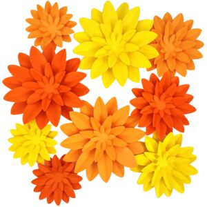 mybbshower orange flower (9 inch-6 inch) for fall autumn thanksgiving harvest party wall wedding backdrop bridal shower centerpieces home wall decor pack of 9