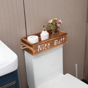 YCOCO Bathroom Decor Box,2 Sided Signs Wooden Toilet Paper Holder with Handles Farmhouse Bathroom Basket for Tank Topper Toilet Paper Storage,Modern Home Decor Bathroom Tray,Brown