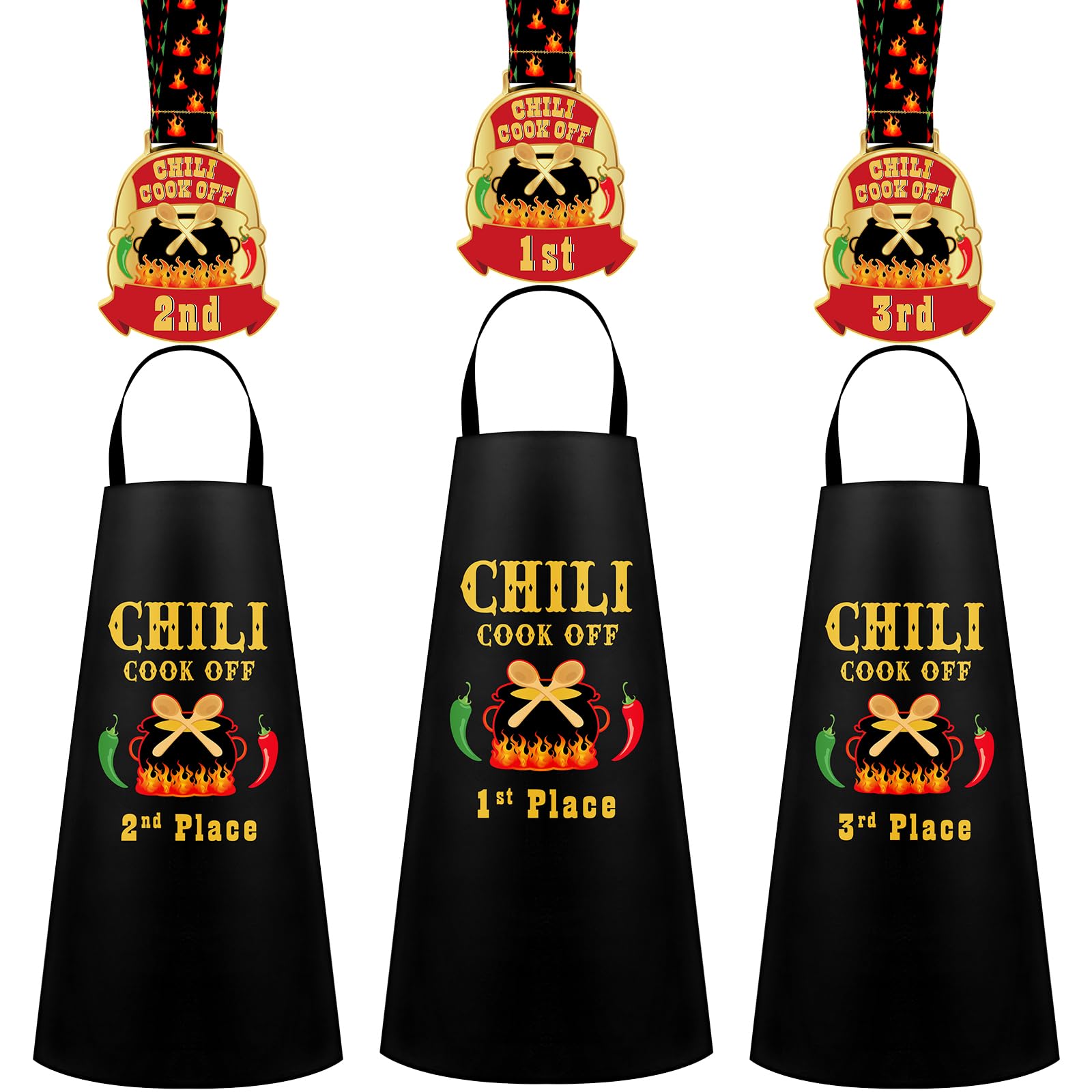 Liitrsh 6 Pcs Chili Cook off Apron Chili Cook off Medals Chili Cook off Prizes 1st/ 2nd/ 3rd Place Chili Cook off Decorations for Men Woman Family Friends