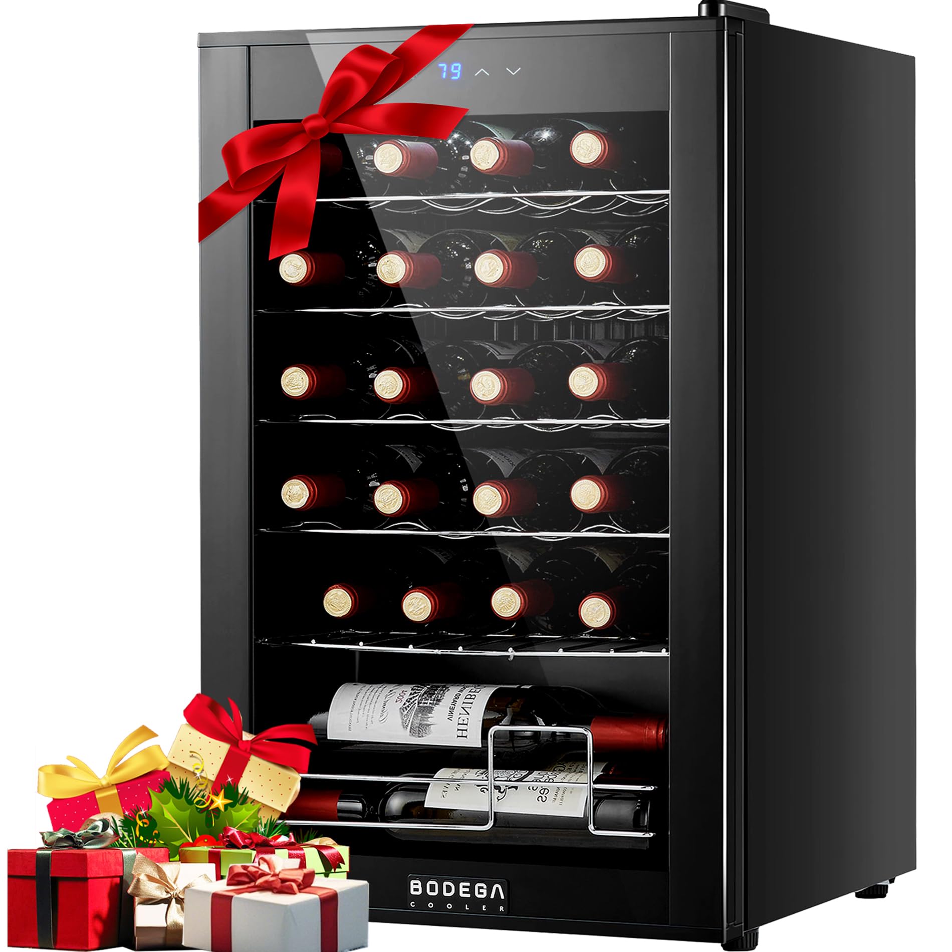 BODEGACOOLER 24 Bottle wine fridge, Compressor Wine Cooler for Red, White or Champagne, Mini Fridge with 41-64.4°F Digital Temperature Control, Wine cooler for home.