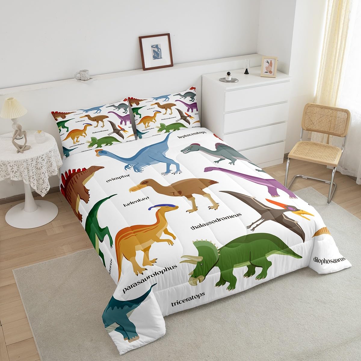 Erosebridal Dino Comforter Set for Kids Boys Girls,Dinosaur Bedding Set Twin,Set of Ancient Dinosaur Bedding Comforter Sets,Jungle Animal Duvet Insert with 1 Pillowcase