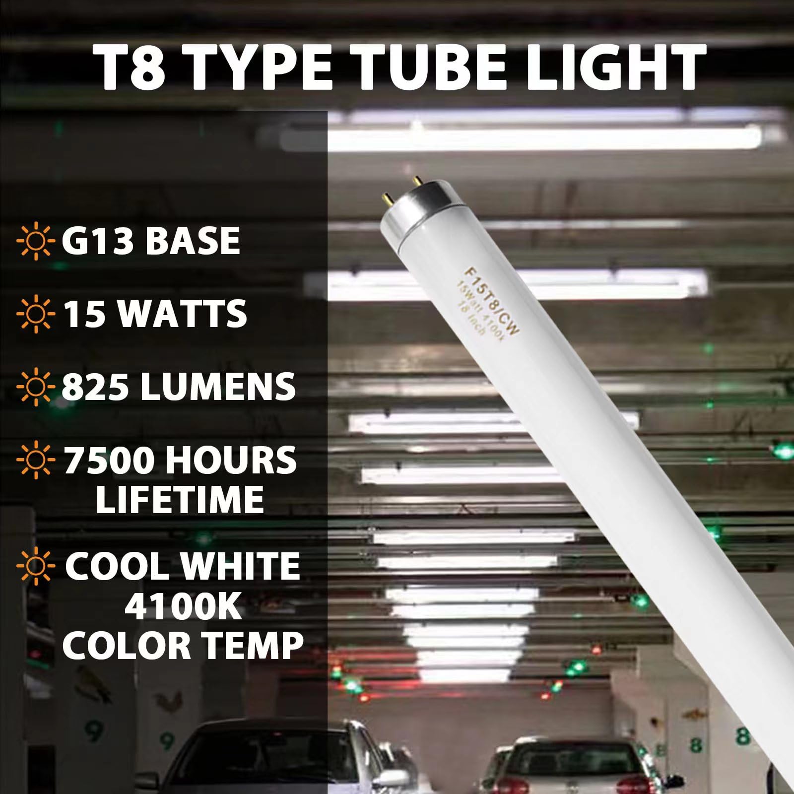 F15T8/CW 15 Watt Fluorescent Light Bulb T8 15 Watt Cool White Compatible with Philips Alto ECO GE Light Fixture G13 Base 18 Inches 6 Count