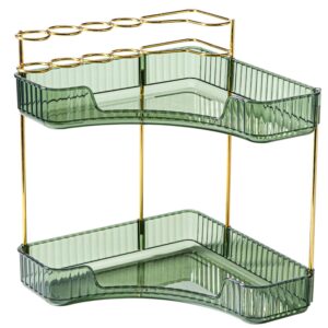 Corner Shower Caddy shelf,2-Pack Adhesive Shower Organizer Plastic Shower Shelf with 3 Hooks,No Drilling Shower Organizer,Wall Mounted with Large Capacity Shower Shelves (Table-top Green 2-layer)