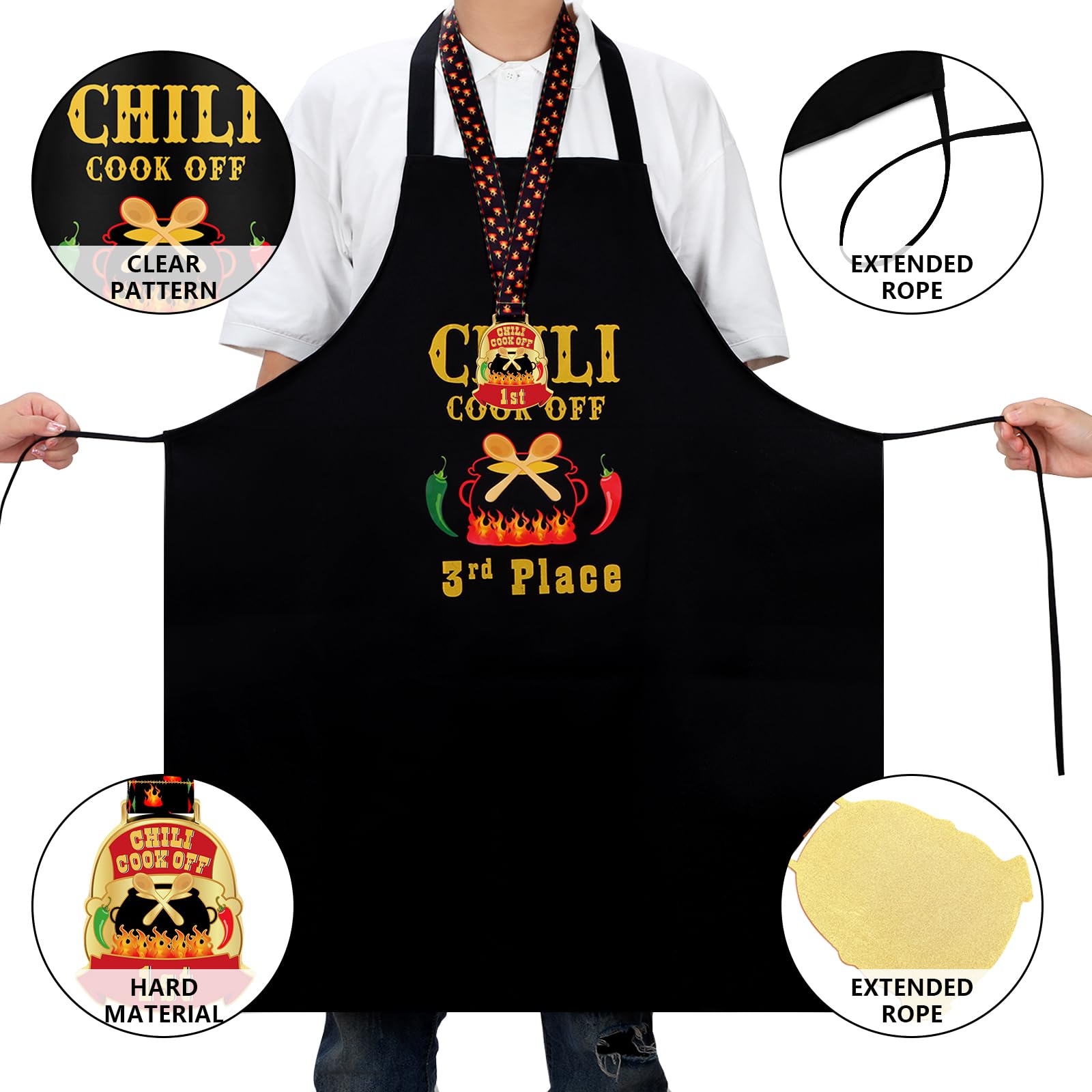 Liitrsh 6 Pcs Chili Cook off Apron Chili Cook off Medals Chili Cook off Prizes 1st/ 2nd/ 3rd Place Chili Cook off Decorations for Men Woman Family Friends