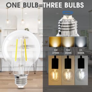 E ENERGETIC LIGHTING Dimmable G25 LED Bulb, 4.5W LED Filament Light Bulbs, Clear Glass Round Light Bulb, 3CCT, 2700K/3500K/5000K, 500LM High Brightness, 60 W Equivalent, E26 Base, 6 Pack