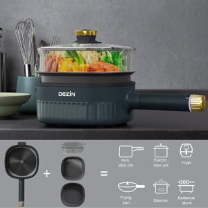 DEZIN Hot Pot Electric 3L, Non-Stick Electric Pot with 2L Grill Pan & 2.5L Steamer, 3-in-1 Electric Cooker with Dual Power Level for Dorm, Family & Friend Gathering, 1000W Rapid Pot