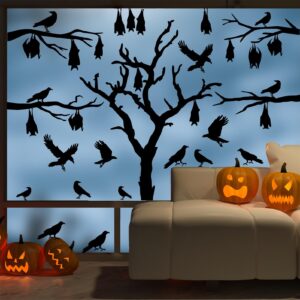 large halloween window stickers halloween tree wall decals bats stickers black bird crow decals peel and stick vinyl halloween tree branch wall art sticker halloween wall decor for party supplies gift