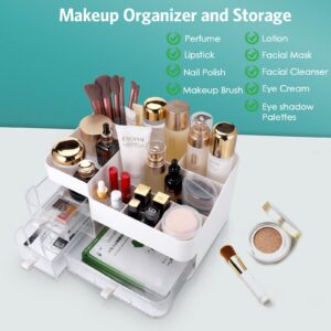 Makeup Organizer for Vanity - Skincare Organizers with Clear Drawers, Large Make Up Organizers and Storage, Bathroom Countertop Makeup Holder, Bedroom Desk Organizer for Cosmetics, Skin Care, Perfume