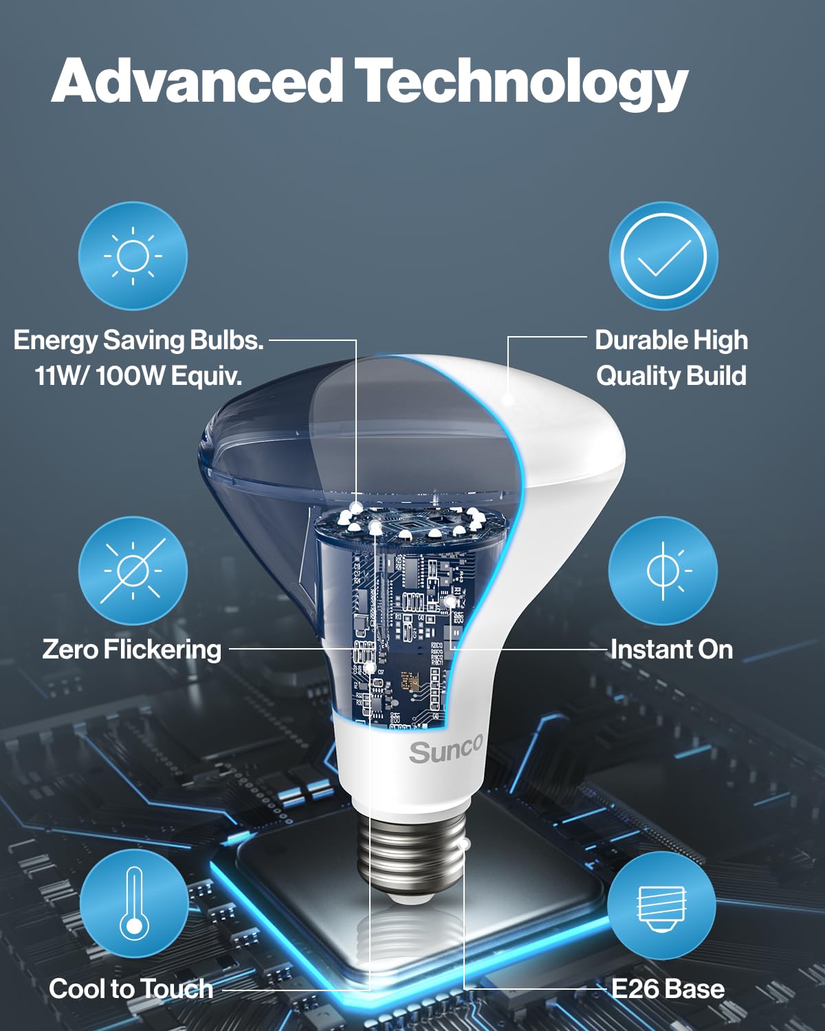 Sunco 6 Pack BR30 LED Bulbs, High Output 1200 Lumens, Indoor Flood Lights, 11W Equivalent 65W, 5000K Daylight, E26 Base, Interior Dimmable Recessed Can Light Bulbs