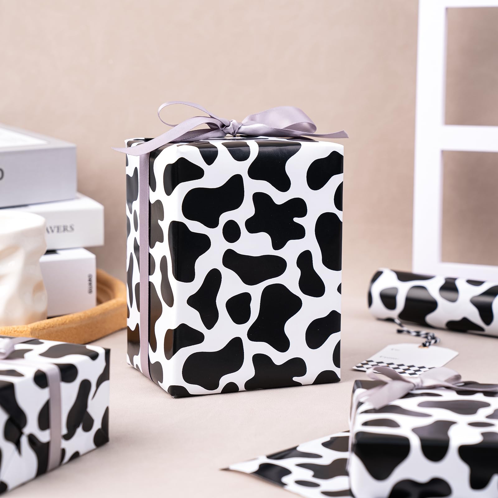 WRAPAHOLIC Wrapping Paper Roll - Mini Roll - 17 Inch X 33 Feet - Cow Prints Design, Perfect for Wedding, Birthday, Holiday, Baby Shower