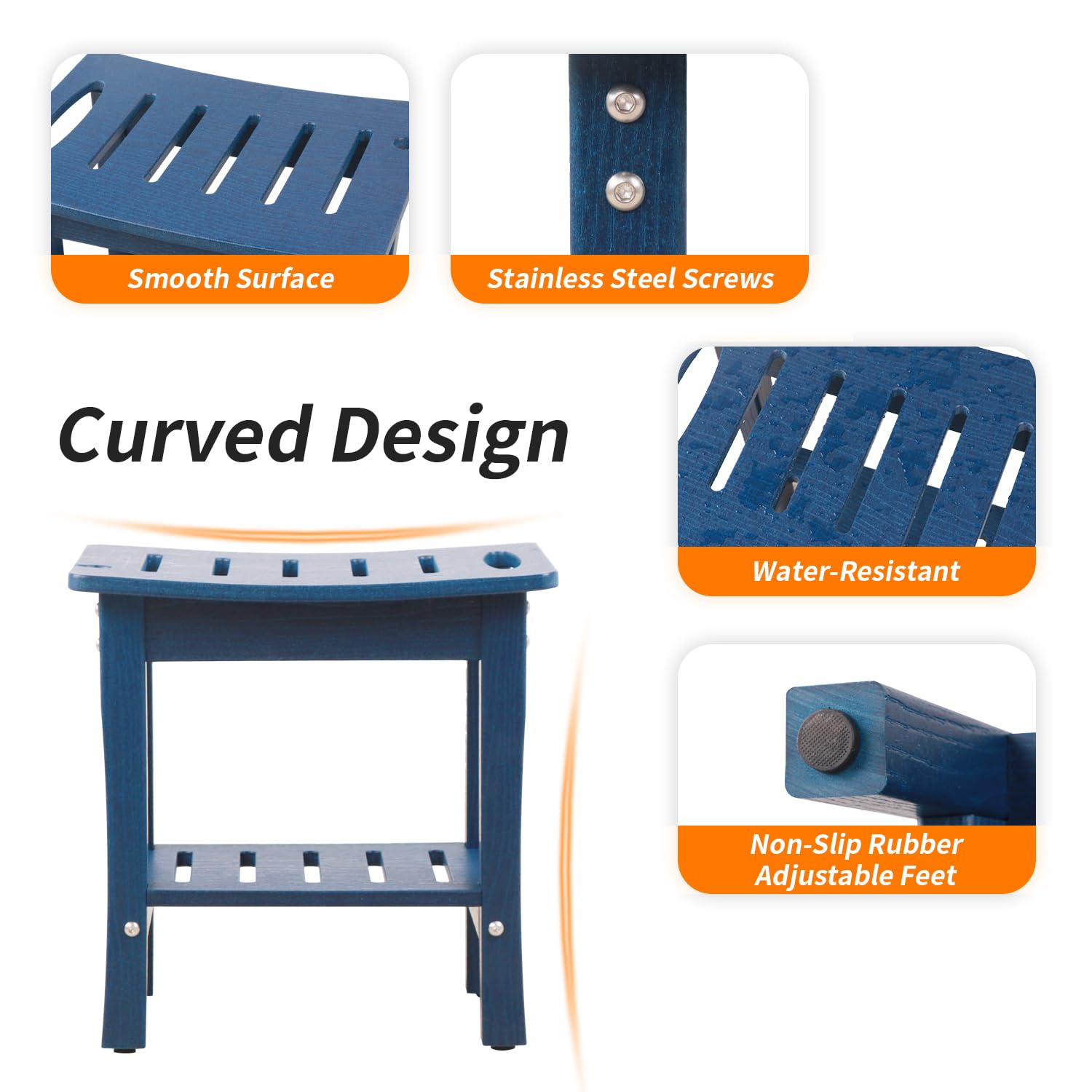 BIVODA Shower Bench Clearance for Inside Shower, HDPE Dual-Layers Shower Stool, Bathroom Shower Seat, Water Resistant & Non-Slip (Navy Blue)