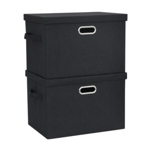 BinWhiz Storage Bins with Lid, Fabric Cube Bins Organizer Basket, Foldable Storage Box Containers with Handles for Closet Shelf Home Office Utility Room, 2-Pack (Small Size: 15x11x8.3 Inch, Black)