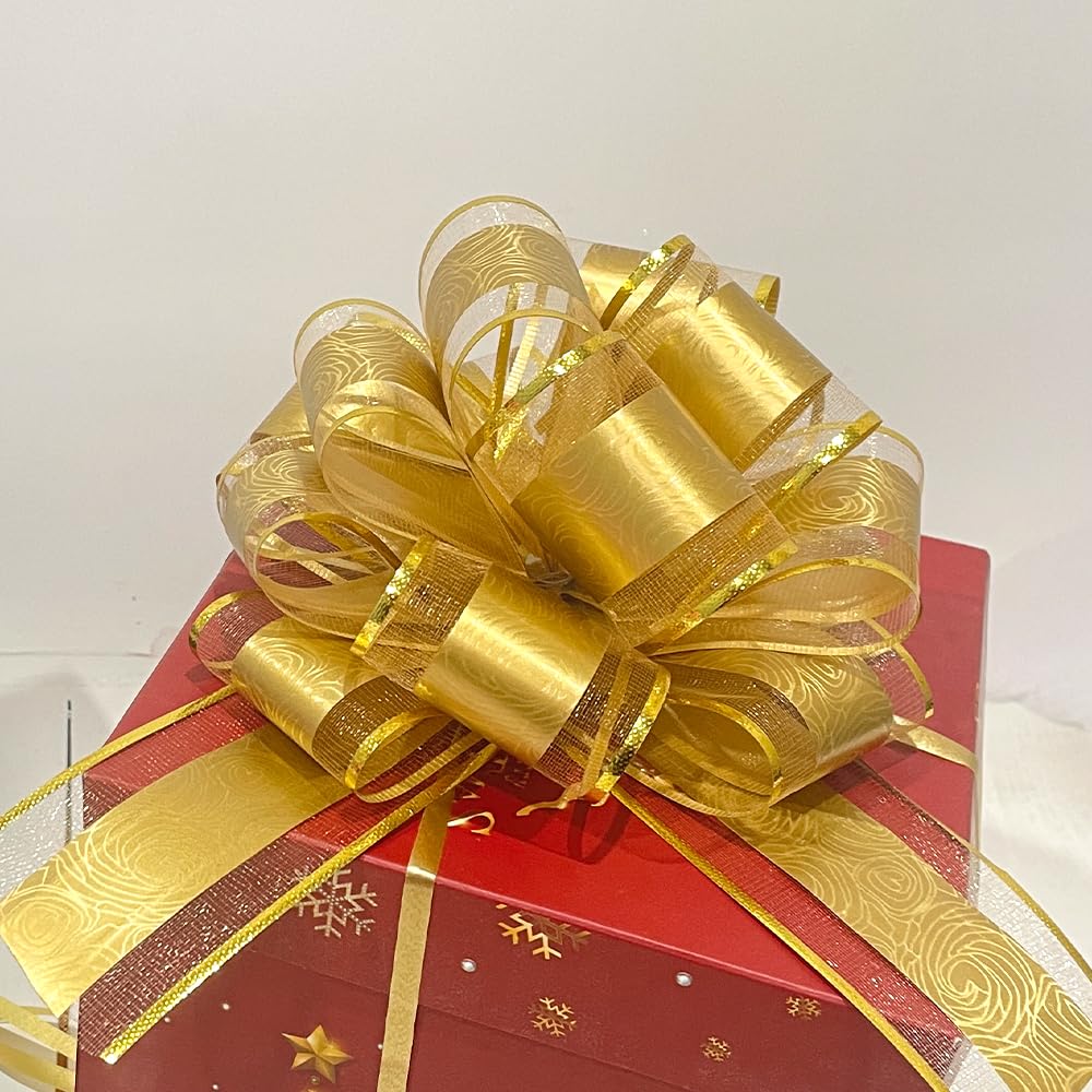 6 PCS Pull Bow,Gold Gift Bow,6 inches Bow for Gift Basket,Party Birthday Gift Wedding Ribbon Bows for Wrapping Boxes or Flower Decorations, Valentine's Day Gift Decorations (Gold)