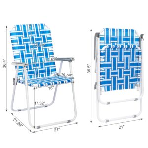 Set of 2 Patio Lawn Webbed Folding Chairs, Outdoor Beach Chair Portable Camping Chair, Webbed Folding Chair for Yard, Garden(Blue& White)