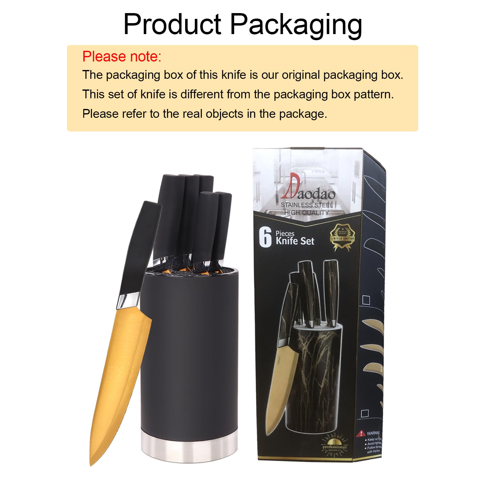 Kitchen Knife Set, 6 Pieces Professional Chef Knife Set with Block, Stainless Steel Sharp Nonstick Cooking Knife Set with Gold Blades, Kitchen Knife Block Set for Cutting, Slicing, Chopping (Gold)